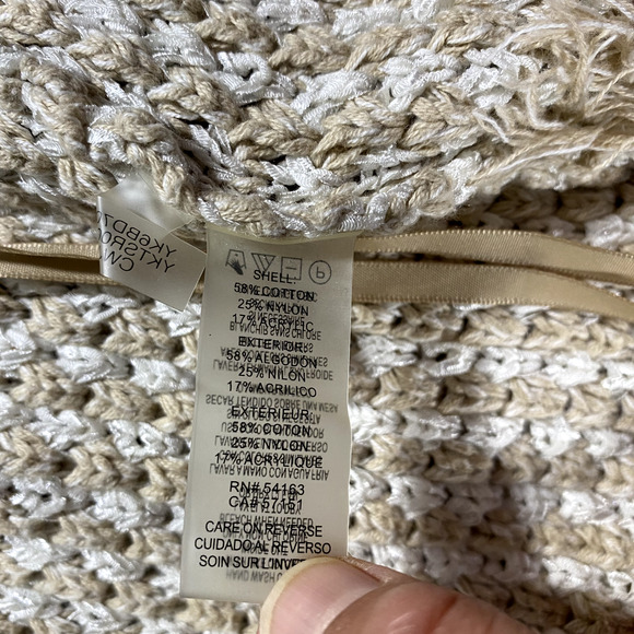 Karl Lagerfeld Womens Chunky‎ Knit Cardigan Sweater Open Front Fringe Sz L Beige - Picture 7 of 8